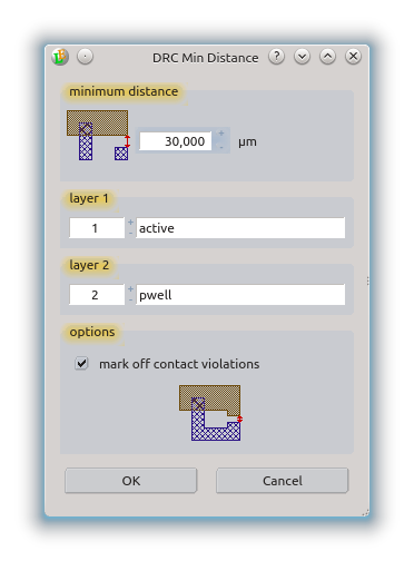 dialog minimum distance or overlap